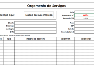 Eu vou desenvolver uma planilha para controle de orçamentos