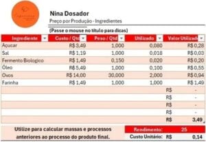 Eu vou fazer uma planilha de custo de produção