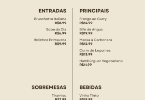 Eu vou Fazer seus cardápio do restaurante
