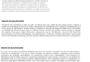 Eu vou organizar suas informações profissionais