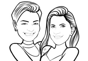 Eu vou fazer uma caricatura de casal em preto e branco