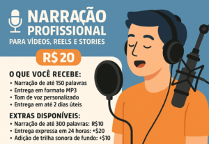Eu vou fazer Narração Profissional para Vídeos, Reels e Stor...