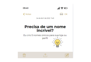 Eu vou criar 5 nomes criativos para sua marca, loja ou perfi...