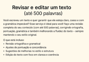 Eu vou Revisar e editar um texto até 500 palavras