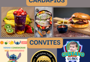 Eu vou fazer cardápios, convites, logos e muito mais.