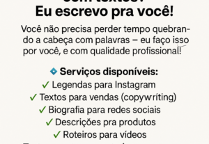 Eu vou Fazer textos exemplo:Texto para vídeos e ENTRE OUTROS...