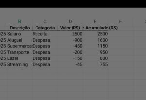 Eu vou Criar uma planilha de controle financeiro ou de venda...