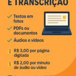 Eu vou fazer  Digitação rápido e Transcrição de áudios/vídeo...