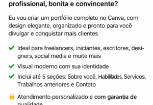 Eu vou montar seu portfólio , melhorar seu marketing pessoal