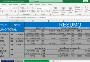 Eu vou fazer uma planilha de controle gastos