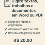 Eu vou Digitar  textos, trabalhos e documentos em Word ou PD...