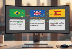 Eu vou traduzir textos entre Português, Inglês e Espanhol