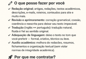 Eu vou  fazer Redações, trabalhos, traduções, escritas