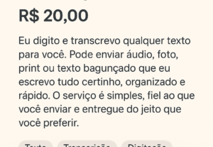 Eu vou fazer Digitação e transcrição de textos