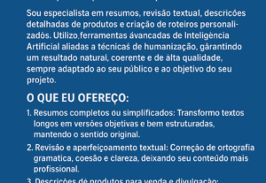 Eu vou fazer serviços de copywriting, resumo e criação