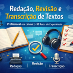 Eu vou fazer redação, transcrição e revisão de textos.