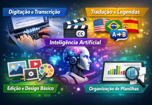Eu vou fazer digitação, legendas, edições básicas, i.a e tra...