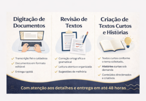 Eu vou digitar, revisar e criar textos e histórias curtas