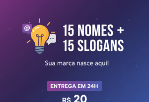 Eu vou criar 15 nomes criativos e 15 slogans exclusivos