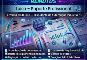 Eu vou oferecer suporte administrativo e organizar planilhas...