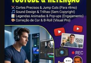 Eu vou editar seus vídeos para YouTube com foco em retenção