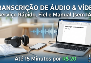 Eu vou transcrever 15 minutos de áudio ou vídeo/PT-Br