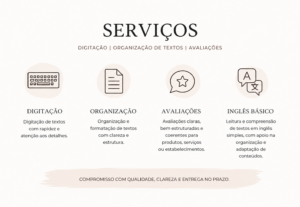 Eu vou digitar textos e fazer avaliações simples sob pedido