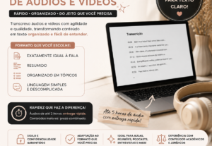 Eu vou fazer Transcrição de áudios e vídeos.