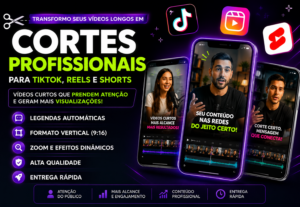 Eu vou criar cortes profissionais para TikTok, Reels e Short...