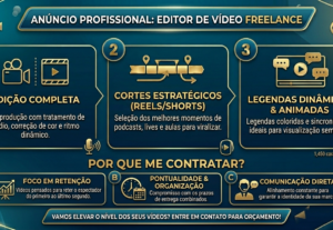 Eu vou fazer Edição de vídeo, cortes estratégicos e legendas...