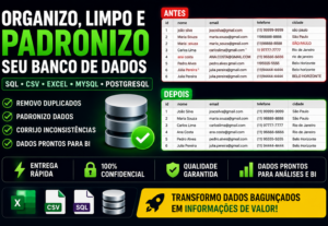 Eu vou organizar, limpar e padronizar seu banco de dados