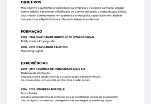 Eu vou criar seu currículo, com dedicação, Ética.