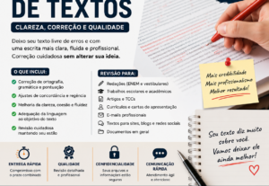 Eu vou revisar e corrigir textos, redações, currículos etc