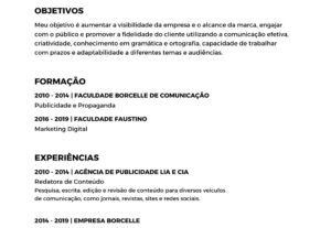 Eu vou fazer um currículo pra você, do estilo que preferir