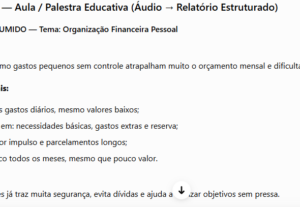 Eu vou transformar seu audio/voz em Tabela, Resumo, Relatóri...