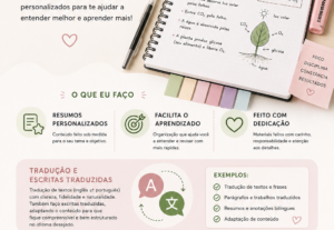 Eu vou criar materiais de estudo, roteiros e traduzir texto