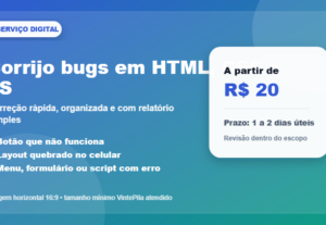 Eu vou Corrijo bugs em HTML, CSS ou JavaScript