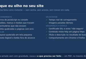Eu vou analisar seu site e entregar um relatório de erros.