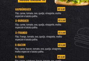 Eu vou Fazer o cardápio da sua lanchonete