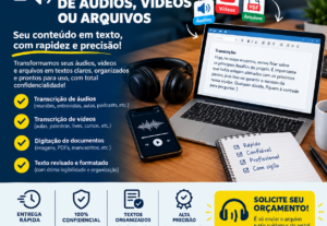 Eu vou digitar e transcrever o seu áudio, vídeo ou arquivo.