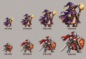 Eu vou criar pixel art de 16x16 até 48x48